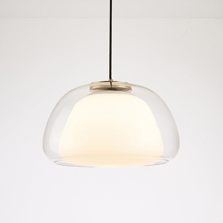 Glass pendant light with white shade and diffuser