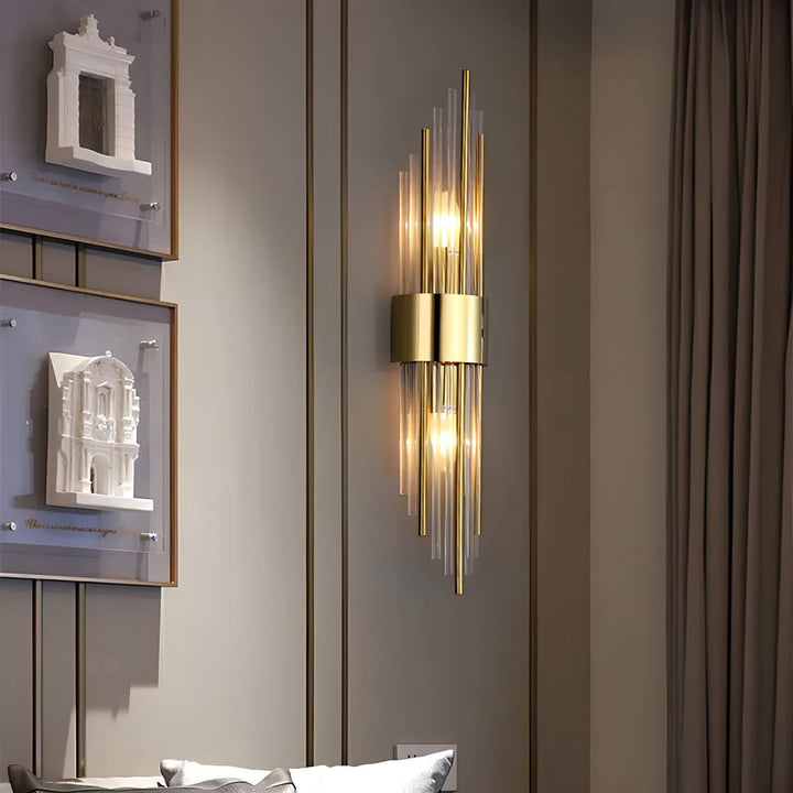 Golden crystal wall light – sparkling, elegant &amp; warm white