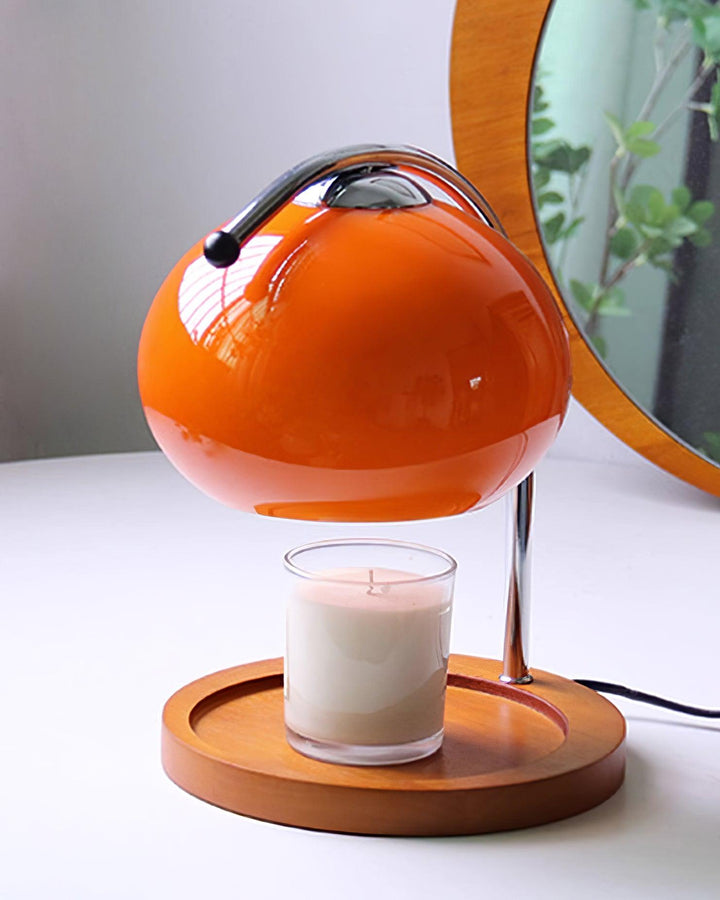 Candle warmer lamp made of glass and wood