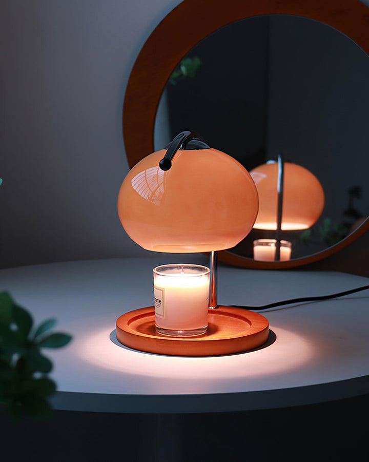 Candle warmer lamp made of glass and wood