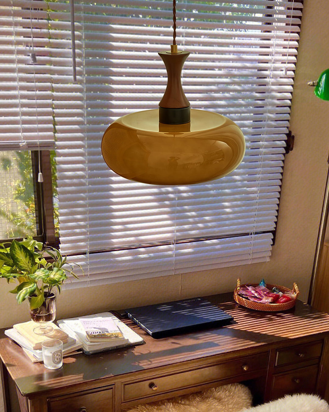 Mayon pendant lamp with brown glass shade