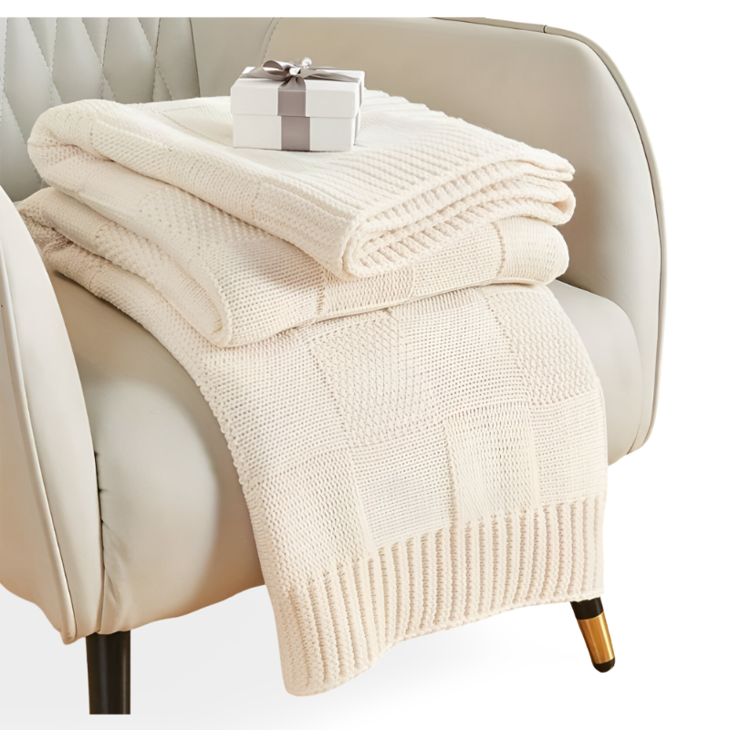 Black and white knitted blanket – acrylic plaid with checkered pattern for all seasons