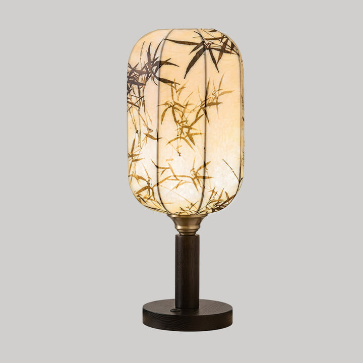 Tischlampe Holz Stoffschirm Walnussoptik