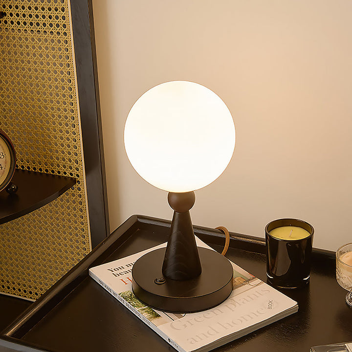 Dekorative Kugel-Tischlampe mit Holz und Glas für Nachttisch oder Sideboard