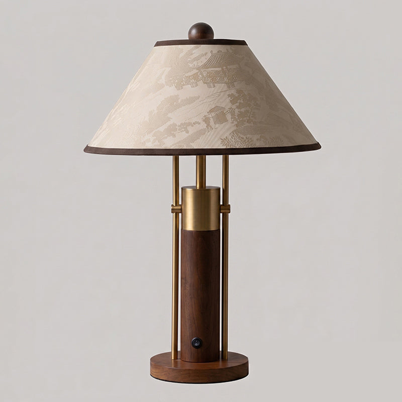 Tischlampe Holz Metall Mit Stoffschirm