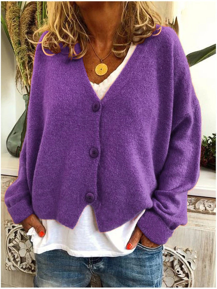Women's cardigan with V-neck and button placket
