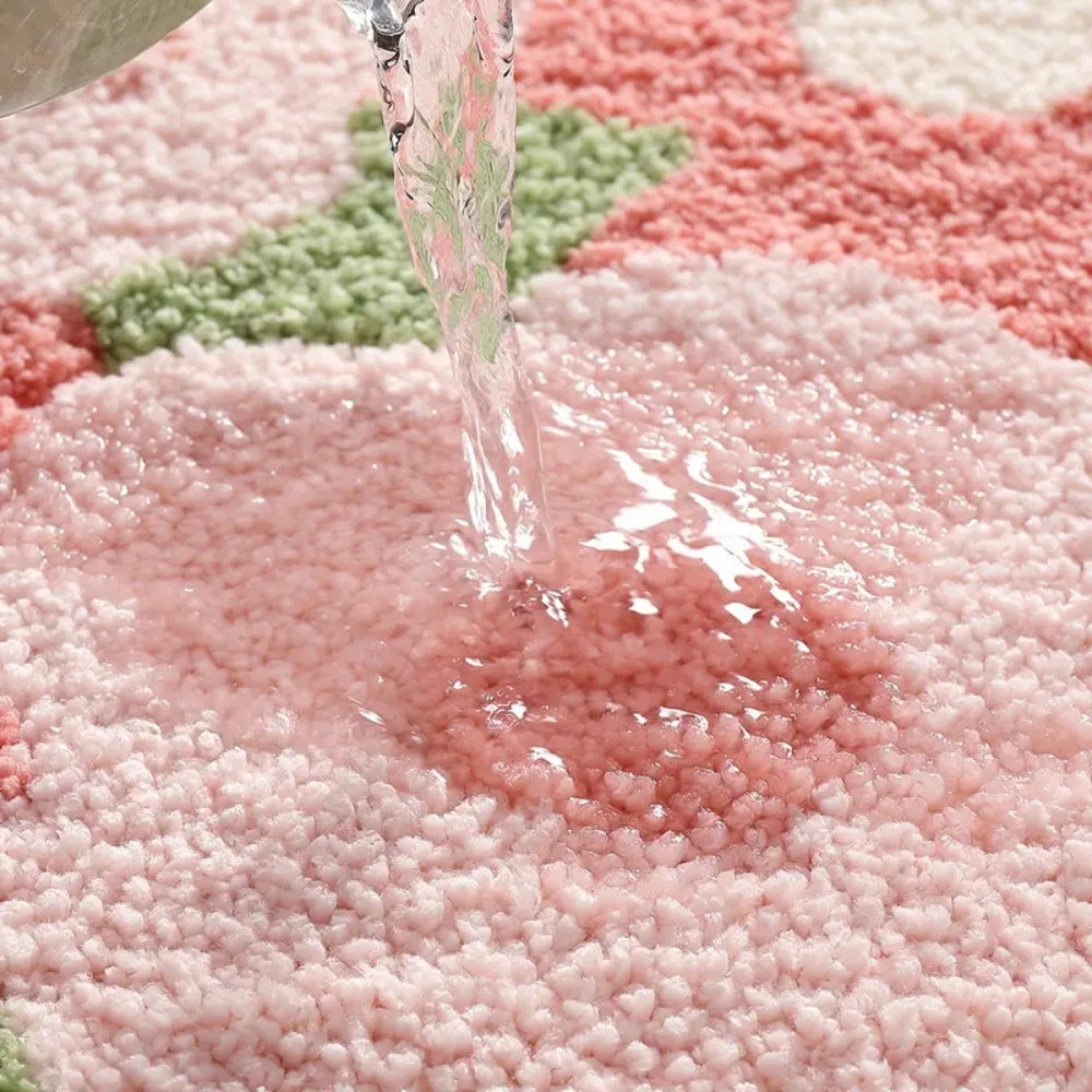 Bathroom mat with nature motif – Non-slip microfiber mat with mountain design