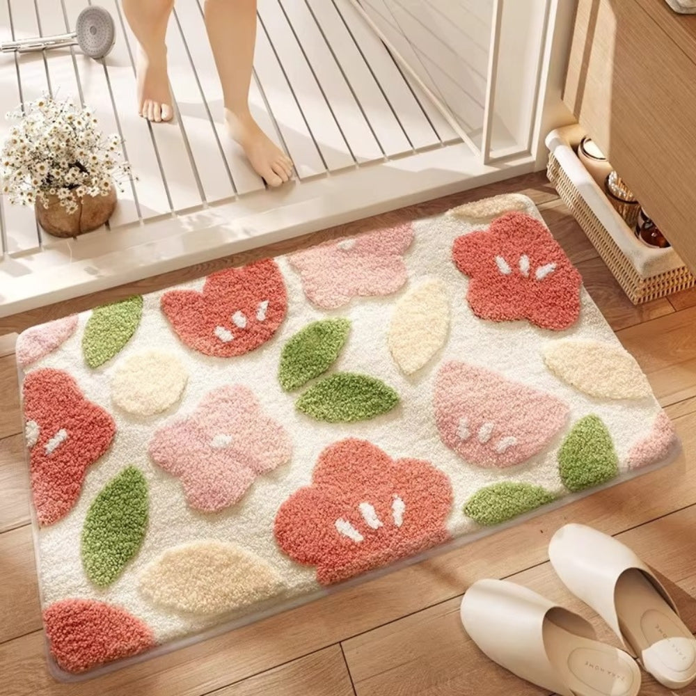 Bathroom mat with nature motif – Non-slip microfiber mat with mountain design