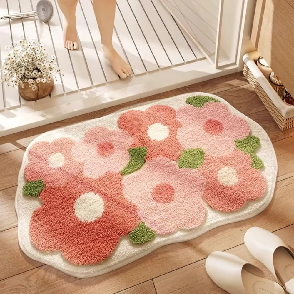 Bathroom mat with nature motif – Non-slip microfiber mat with mountain design