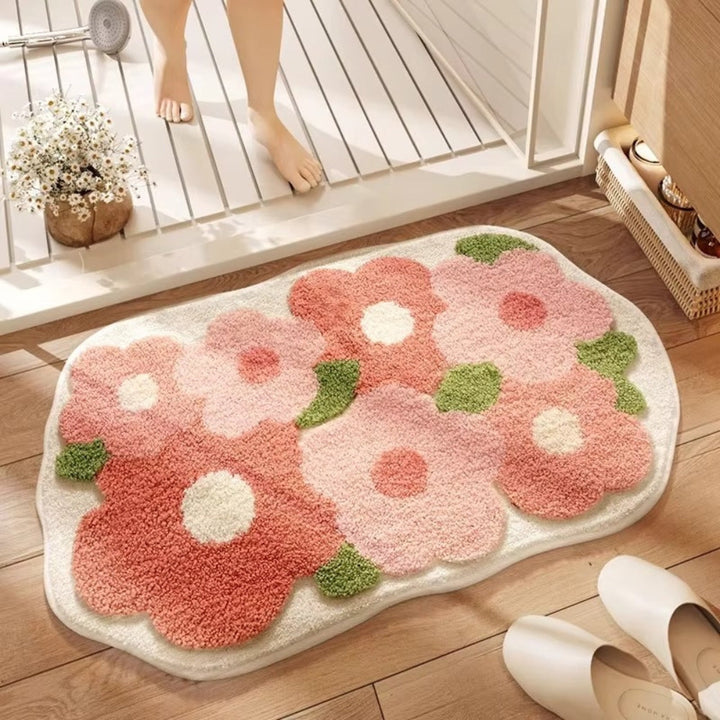 Bathroom mat with nature motif – Non-slip microfiber mat with mountain design
