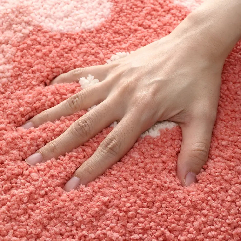 Bathroom mat with nature motif – Non-slip microfiber mat with mountain design