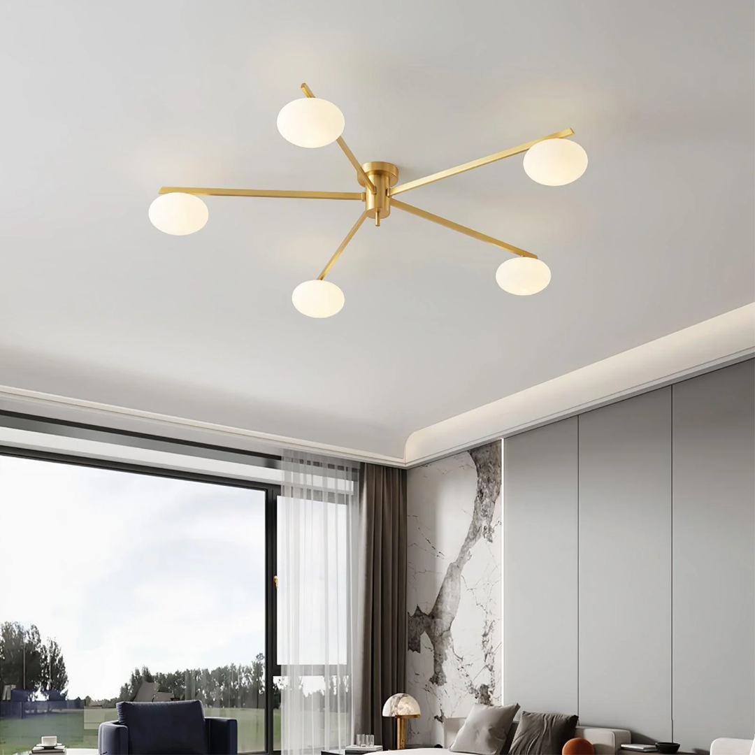 Modern ceiling light made of metal and glass in a minimalist design