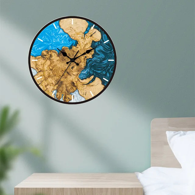 Modern wall clock made of acrylic with wood grain and silent clock mechanism 