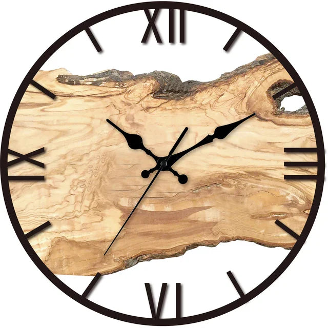 Modern wall clock made of acrylic with wood grain and silent clock mechanism 