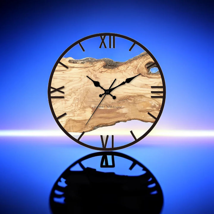 Modern wall clock made of acrylic with wood grain and silent clock mechanism 