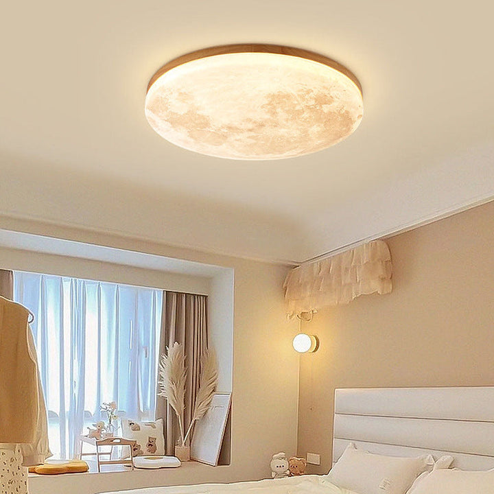 Minimalist LED ceiling lamp made of wood – round, flat &amp; warm white