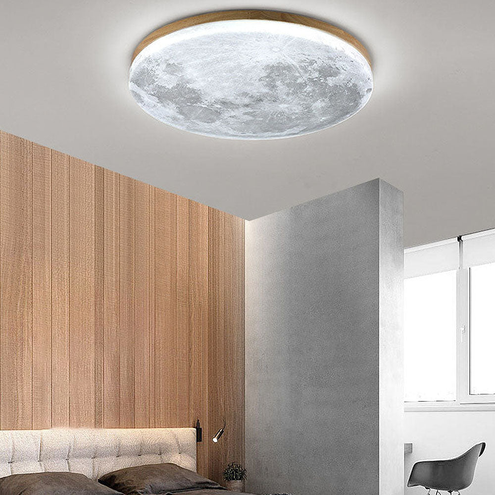 Minimalist LED ceiling lamp made of wood – round, flat &amp; warm white