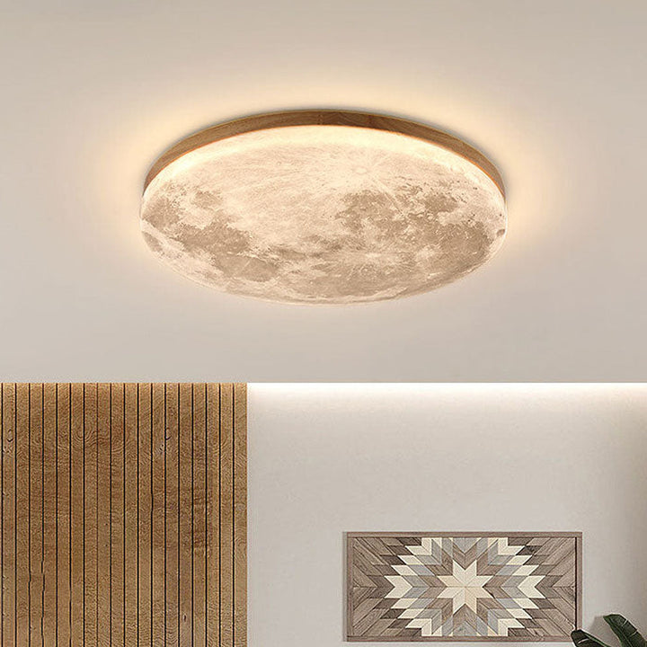Minimalist LED ceiling lamp made of wood – round, flat &amp; warm white