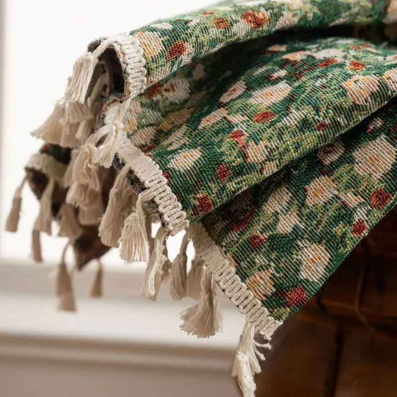 Floral patterned curtain – Boho curtain with tassel hem