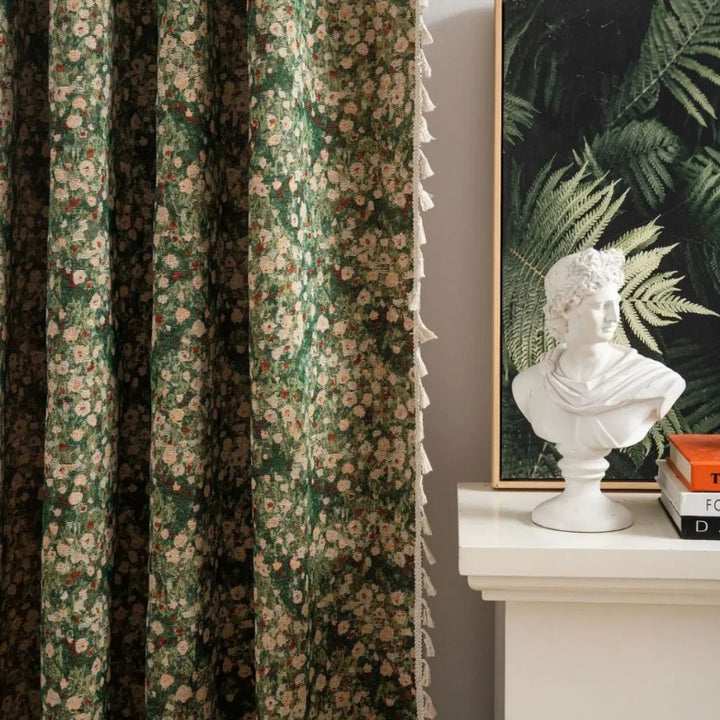 Floral patterned curtain – Boho curtain with tassel hem