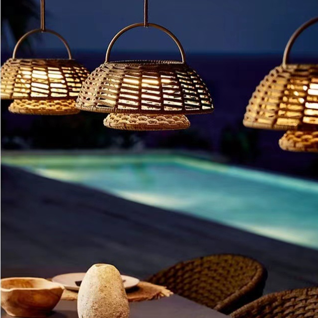 Sustainable weatherproof LED outdoor lamp in bamboo design for garden and terrace