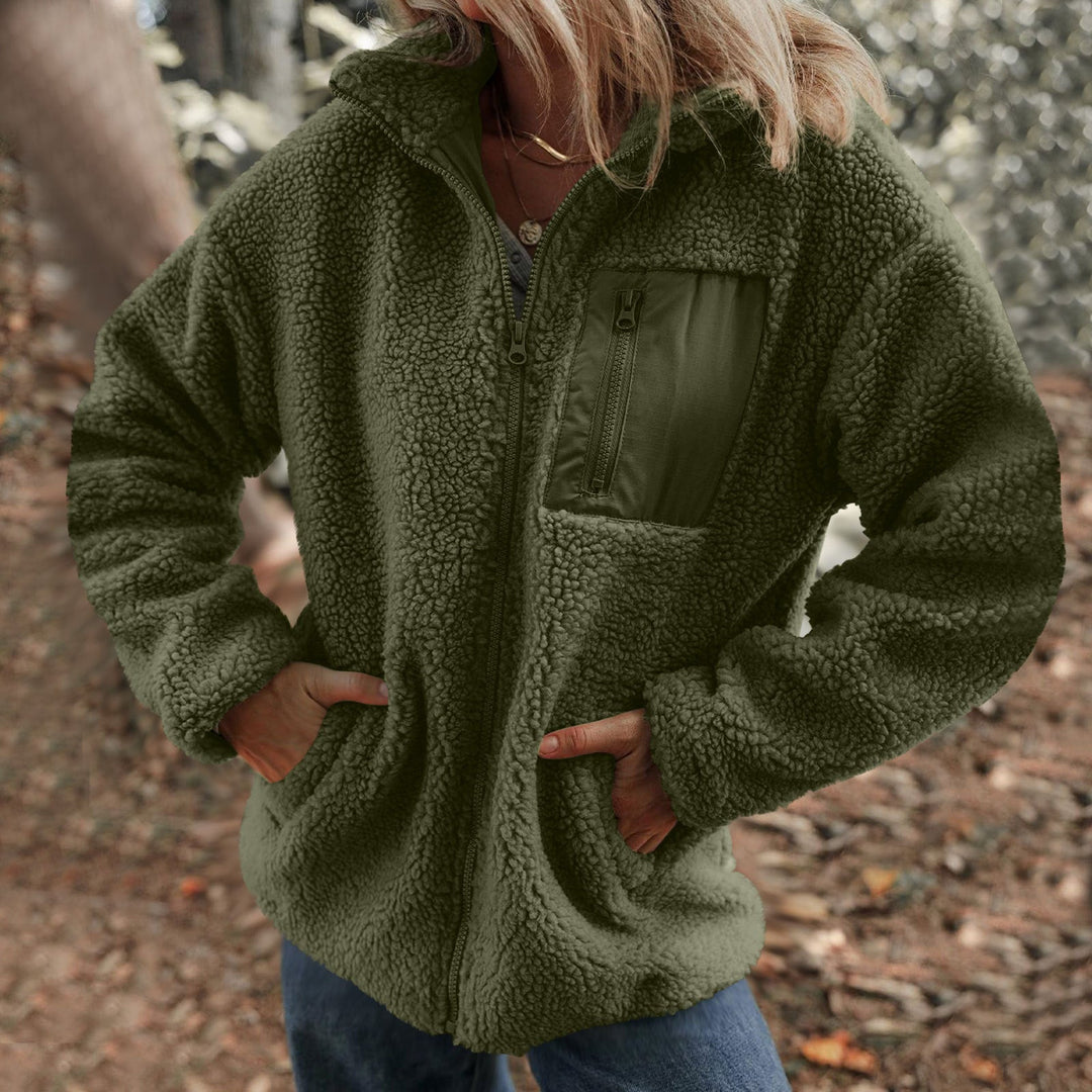 Women's Fleece Jacket with High Collar and Zippered Pocket