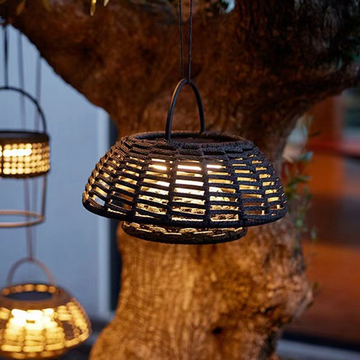 Sustainable weatherproof LED outdoor lamp in bamboo design for garden and terrace