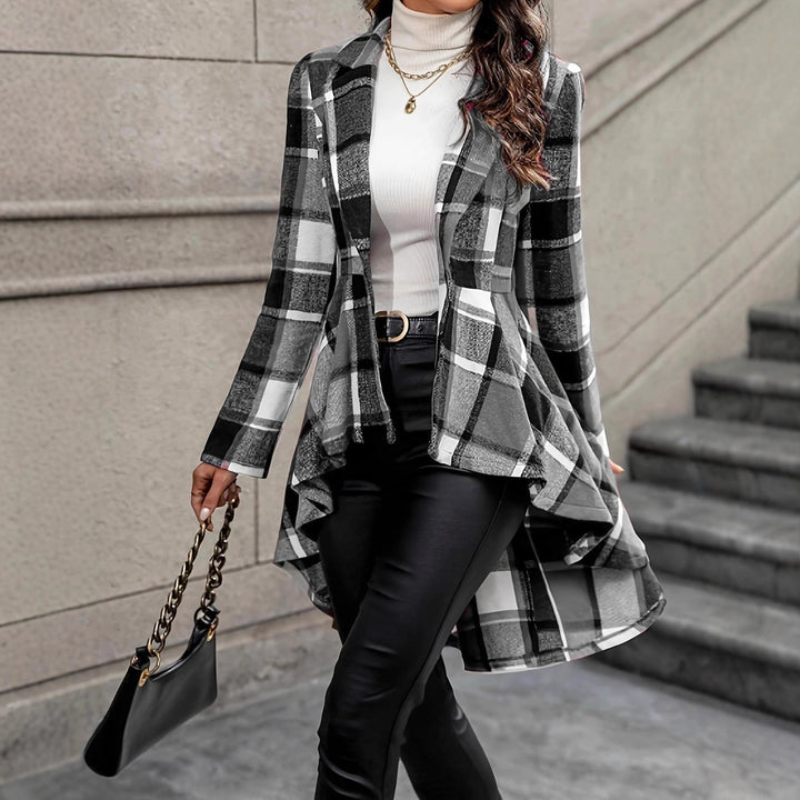 Women's Checkered Jacket with Asymmetrical Hem