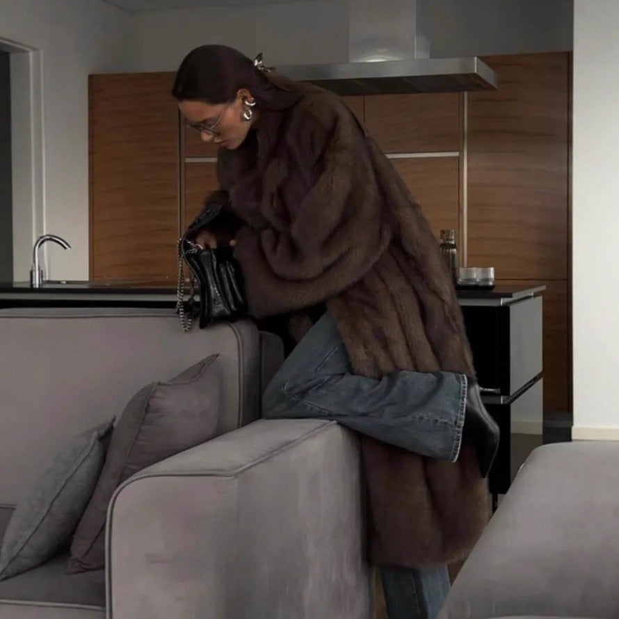 Women's Faux Fur Coat with Runway Design 