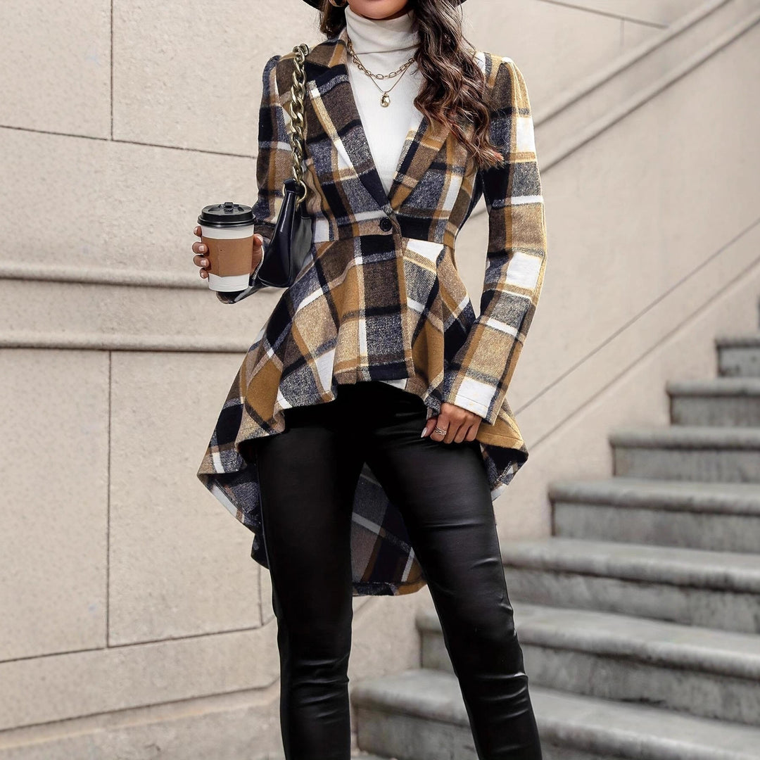 Women's Checkered Jacket with Asymmetrical Hem
