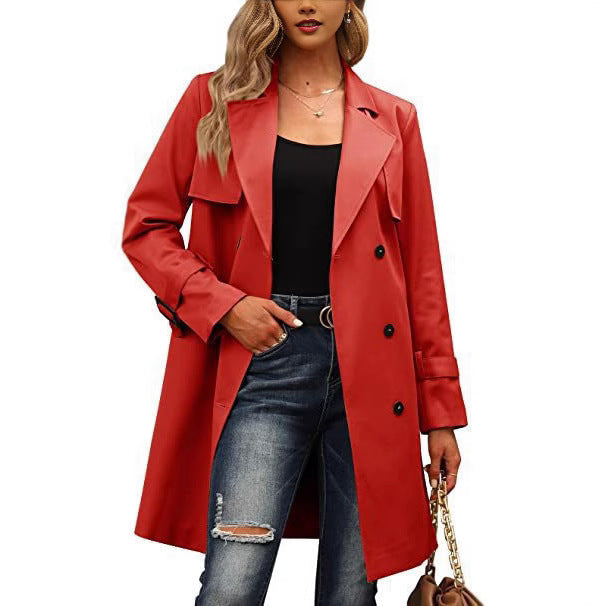 Women's Long Coat with Double-Breasted Cut and Tailored Shape