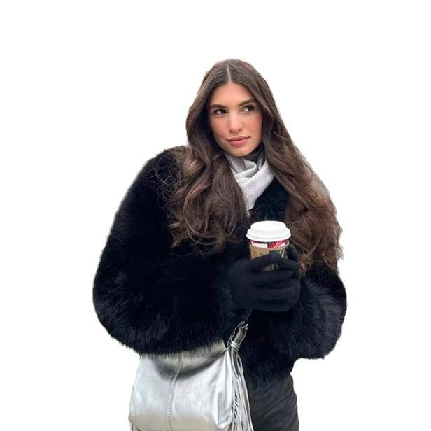 Women's short-fur blazer with fashionable design 