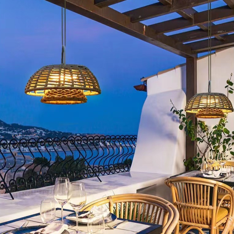 Sustainable weatherproof LED outdoor lamp in bamboo design for garden and terrace