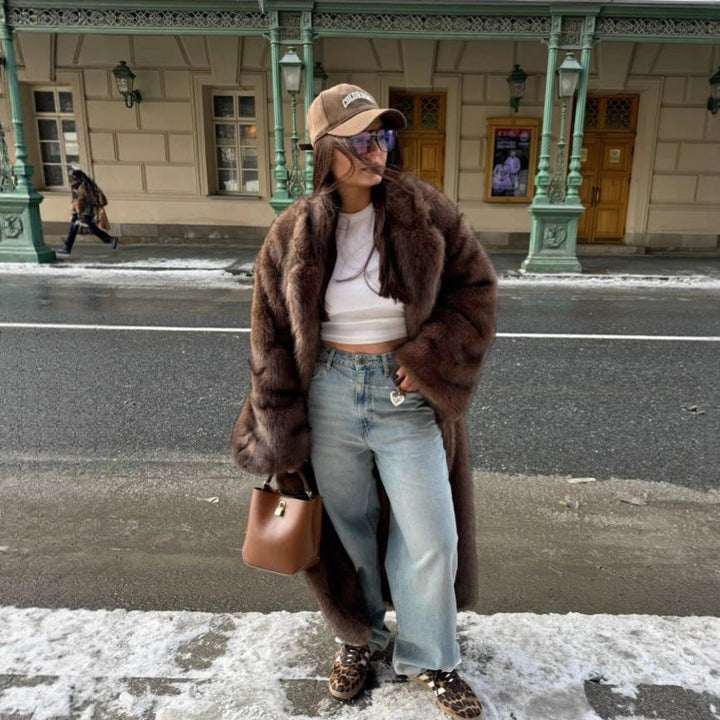 Women's Faux Fur Coat with Runway Design 