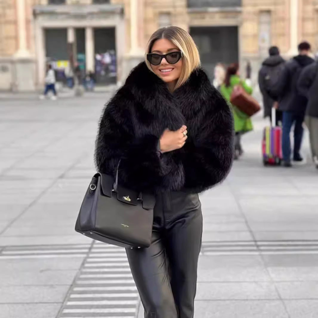 Women's short-fur blazer with fashionable design 