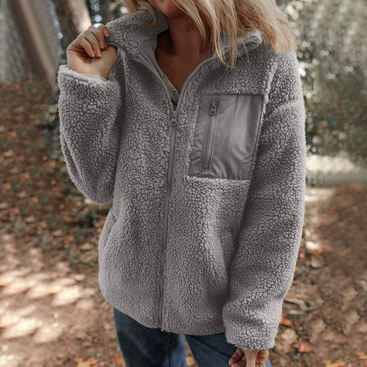 Women's Fleece Jacket with High Collar and Zippered Pocket