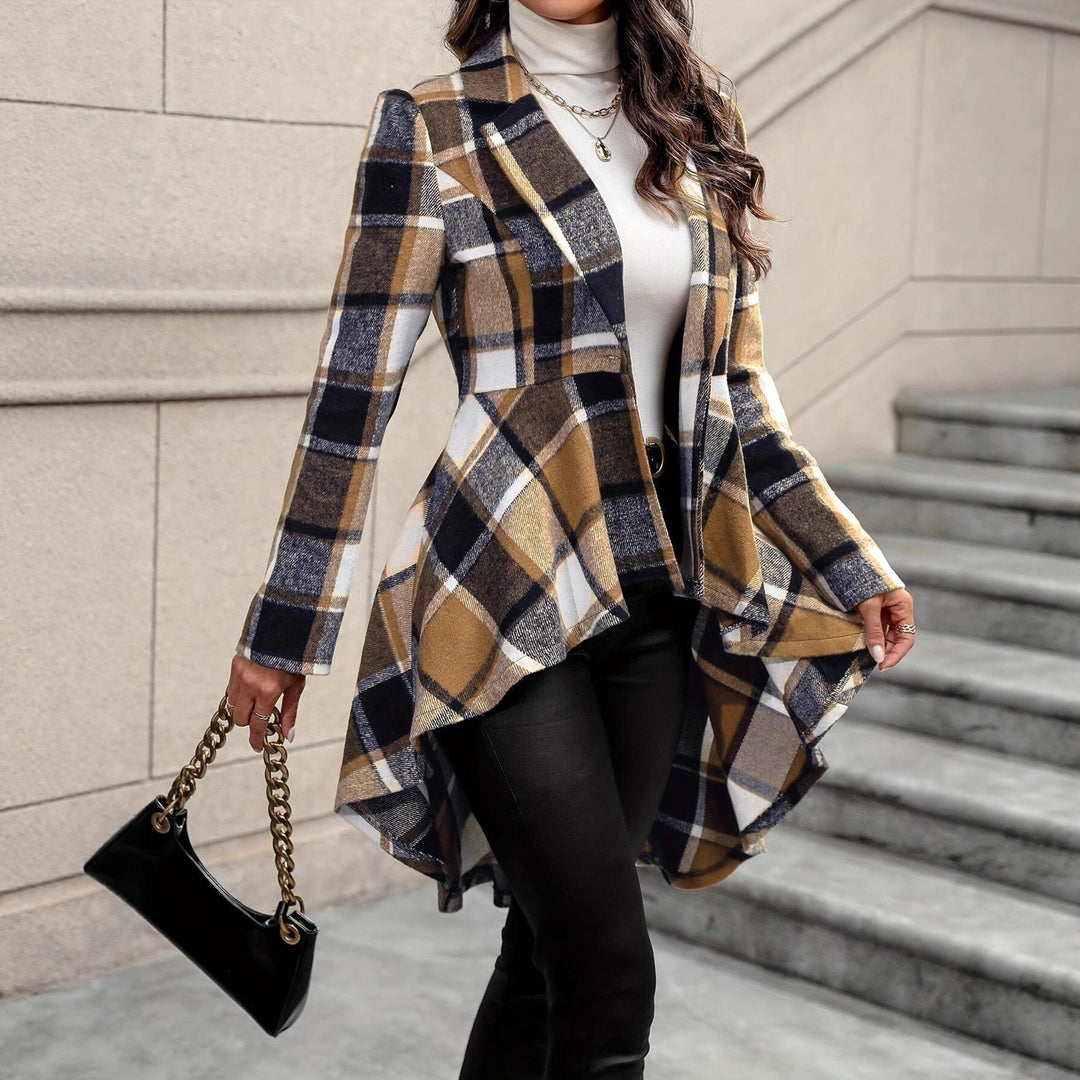 Women's Checkered Jacket with Asymmetrical Hem