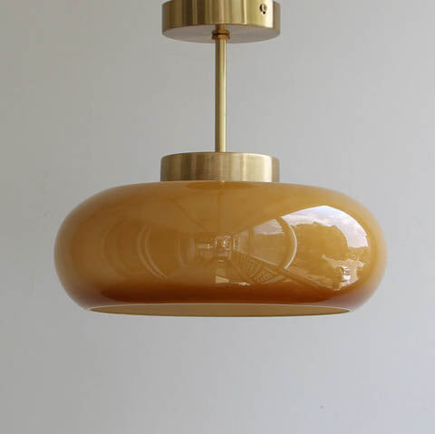 Vintage ceiling light, yellow glass &amp; brass – semi-flat &amp; modern