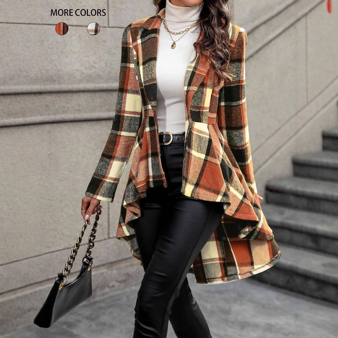 Women's Checkered Jacket with Asymmetrical Hem