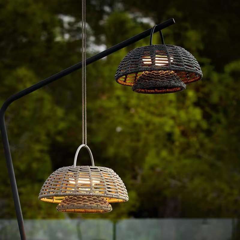 Sustainable weatherproof LED outdoor lamp in bamboo design for garden and terrace