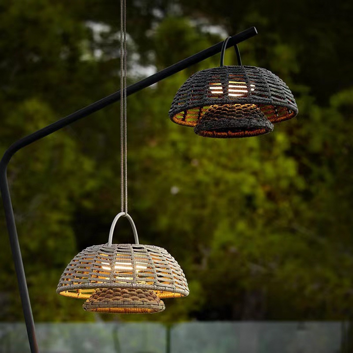 Sustainable weatherproof LED outdoor lamp in bamboo design for garden and terrace