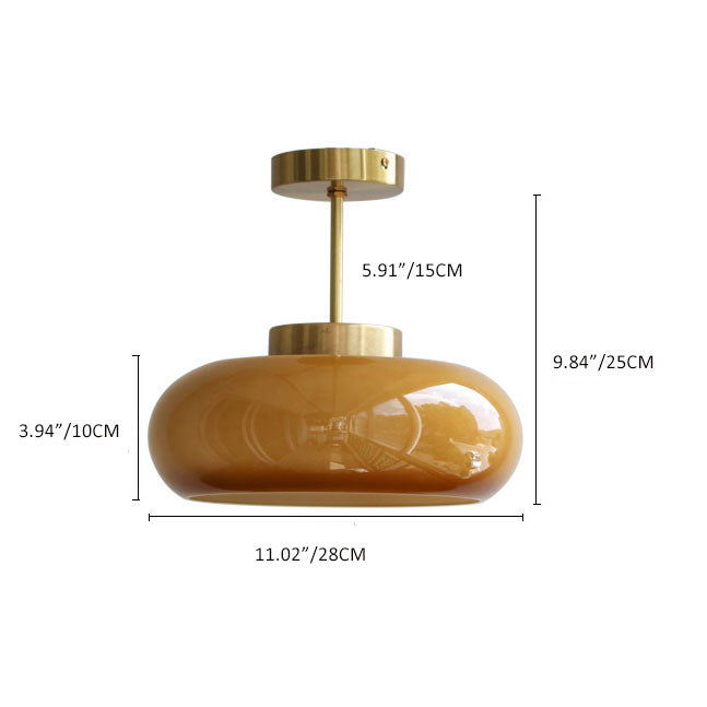 Vintage ceiling light, yellow glass &amp; brass – semi-flat &amp; modern