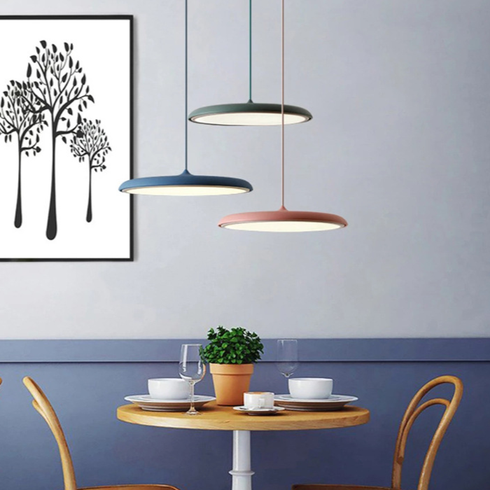 Scandinavian LED pendant light in a disc design