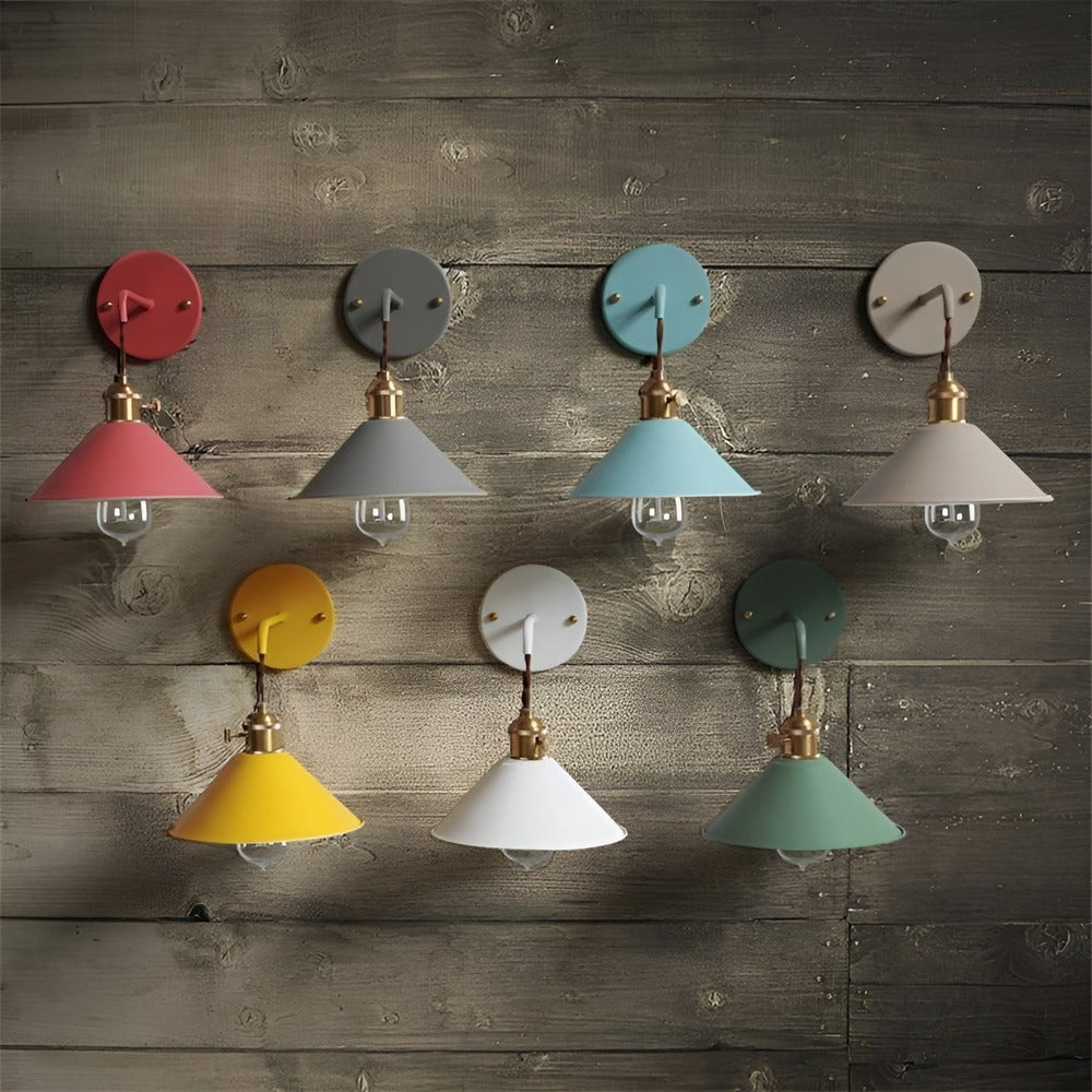Retro wall lamp with metal cone