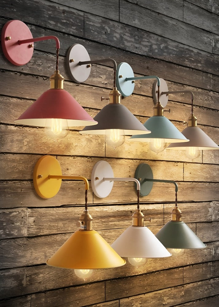 Retro wall lamp with metal cone