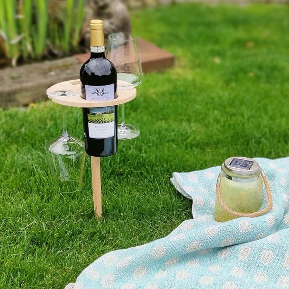 Portable wine table for picnics and outdoor activities