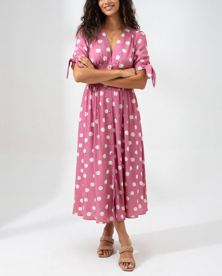 Elegant Polka Dot Midi Dress for Women