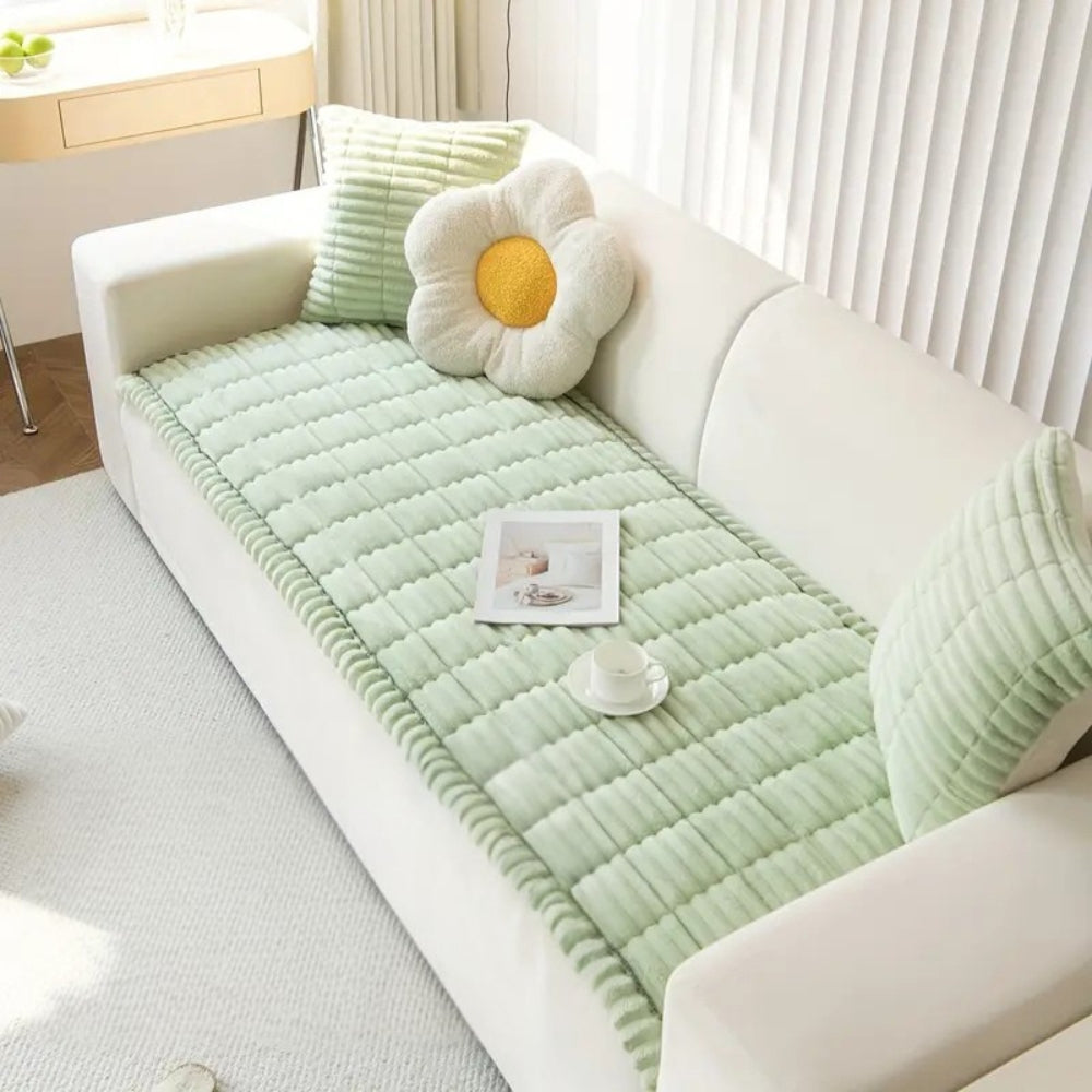 Sofa cover with pleated edge – flannel throw for stylish protection