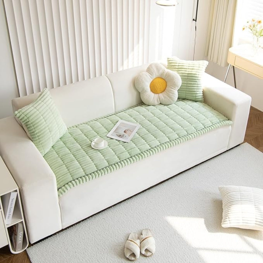 Sofa cover with pleated edge – flannel throw for stylish protection