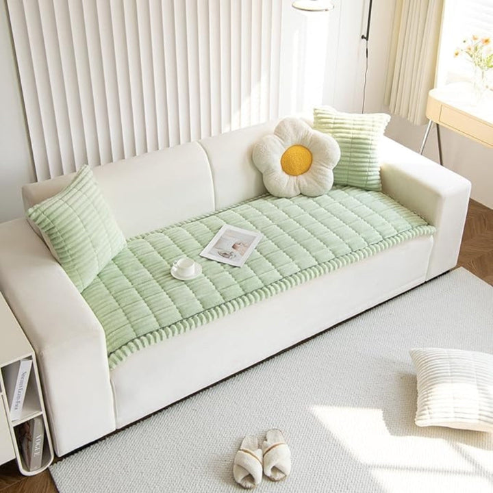 Sofa cover with pleated edge – flannel throw for stylish protection